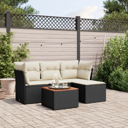 Set Divani da Giardino 5 pz con Cuscini in Polyrattan Nero