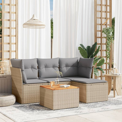 Set Divano da Giardino 5 pz con Cuscini Beige Misto Polyrattan - homemem39