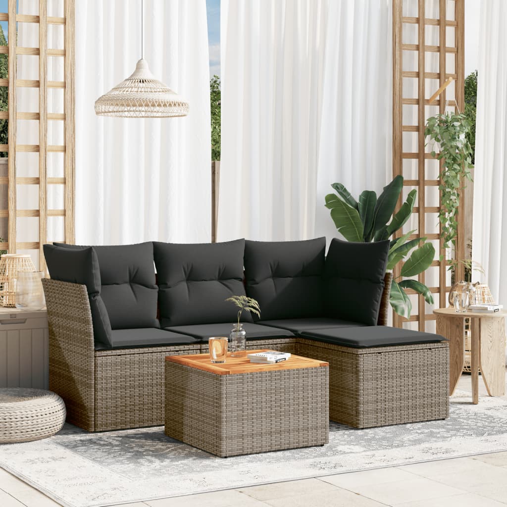 Set Divano da Giardino 5 pz con Cuscini Grigio in Polyrattan - homemem39