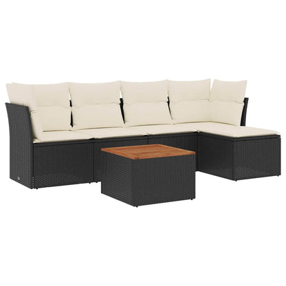 Set Divano da Giardino 6 pz con Cuscini Nero in Polyrattan - homemem39