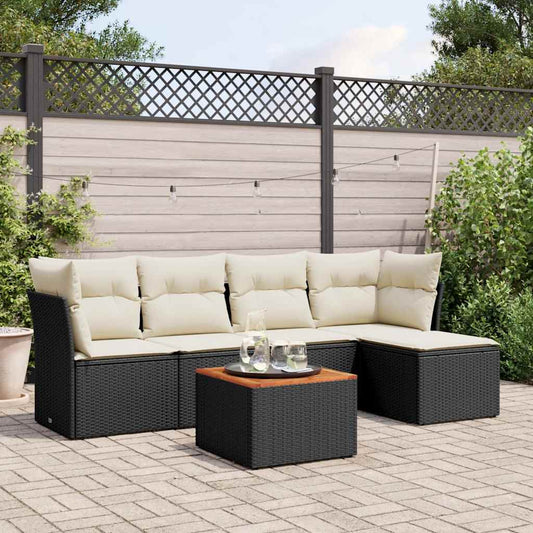 Set Divano da Giardino 6 pz con Cuscini Nero in Polyrattan - homemem39