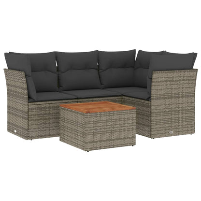 Set Divano da Giardino 5 pz con Cuscini Grigio in Polyrattan