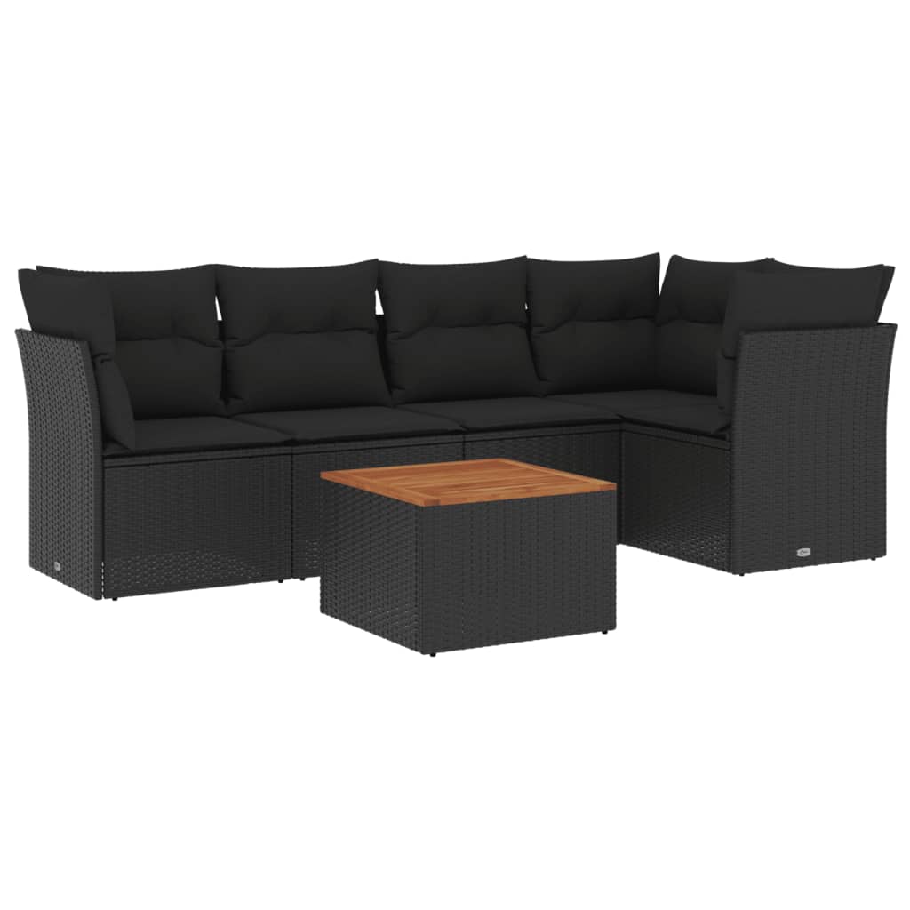 Set Divano da Giardino 6 pz con Cuscini Nero in Polyrattan - homemem39