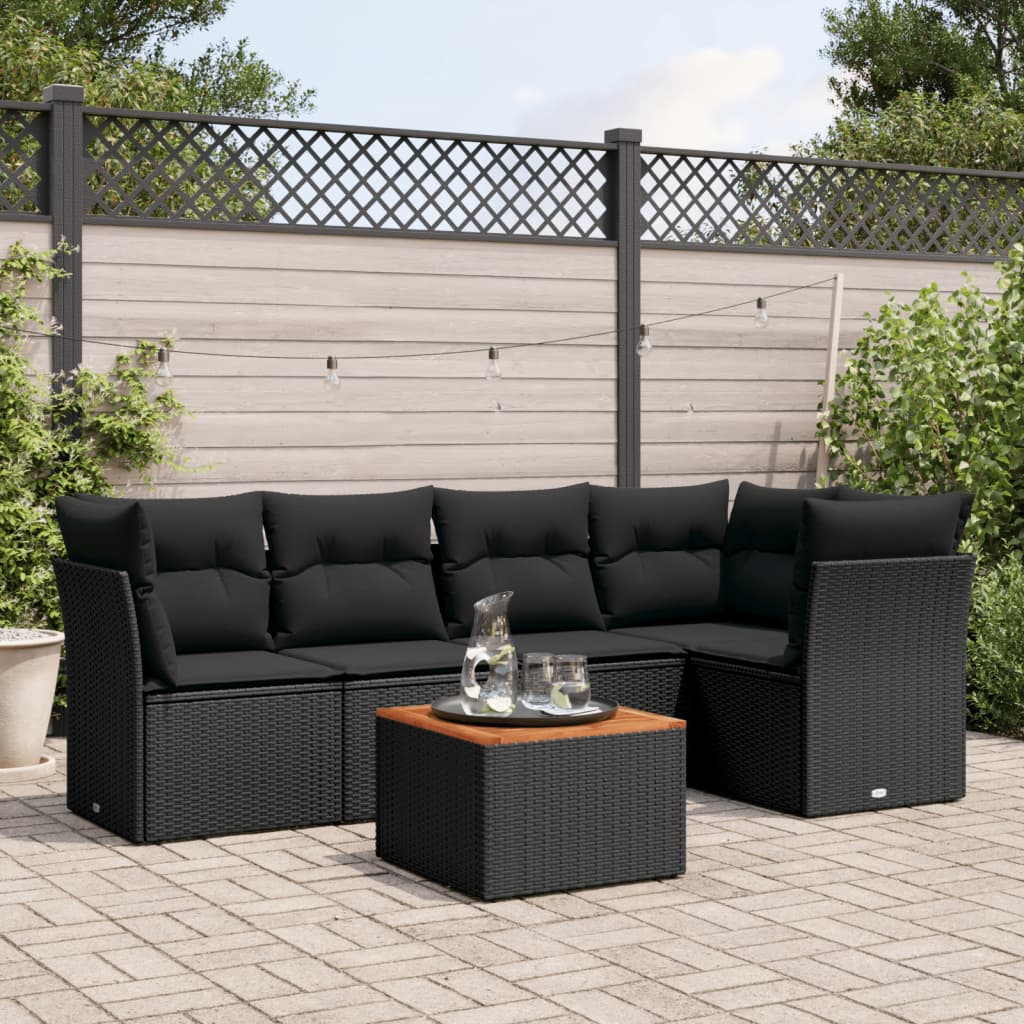 Set Divano da Giardino 6 pz con Cuscini Nero in Polyrattan - homemem39