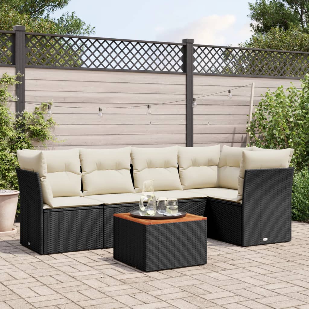 Set Divano da Giardino 6 pz con Cuscini Nero in Polyrattan - homemem39