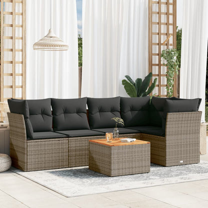 Set Divano da Giardino 6 pz con Cuscini Grigio in Polyrattan - homemem39