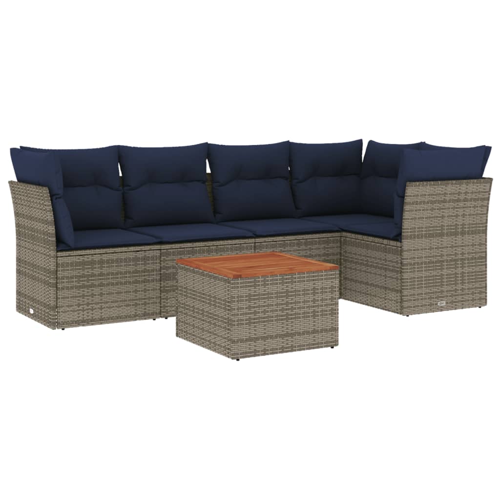 Set Divani da Giardino 6 pz con Cuscini Grigio in Polyrattan - homemem39