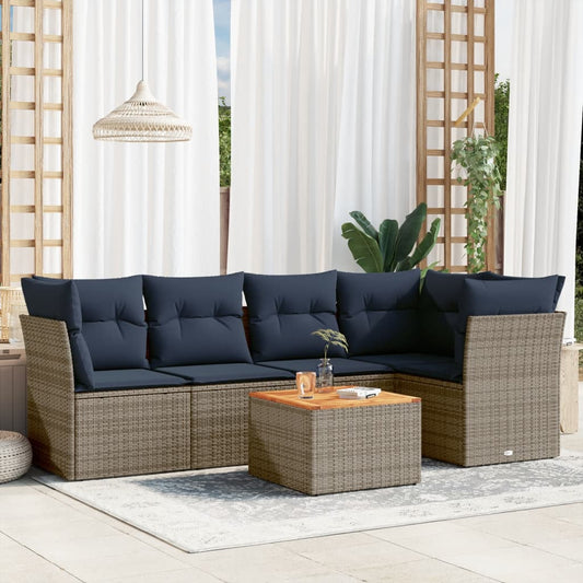 Set Divani da Giardino 6 pz con Cuscini Grigio in Polyrattan - homemem39