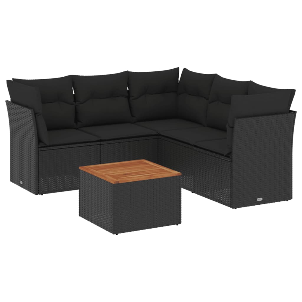Set Divano da Giardino 6 pz con Cuscini Nero in Polyrattan - homemem39