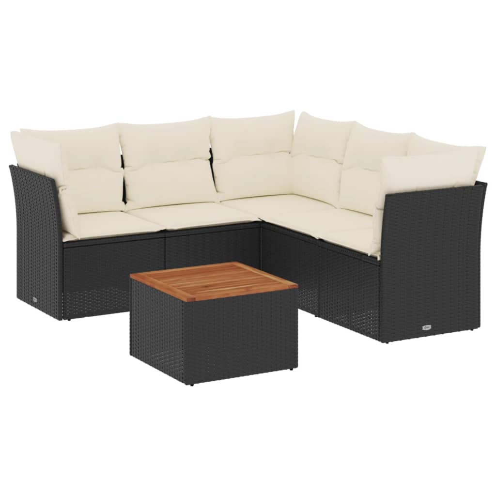 Set Divano da Giardino 6 pz con Cuscini Nero in Polyrattan - homemem39