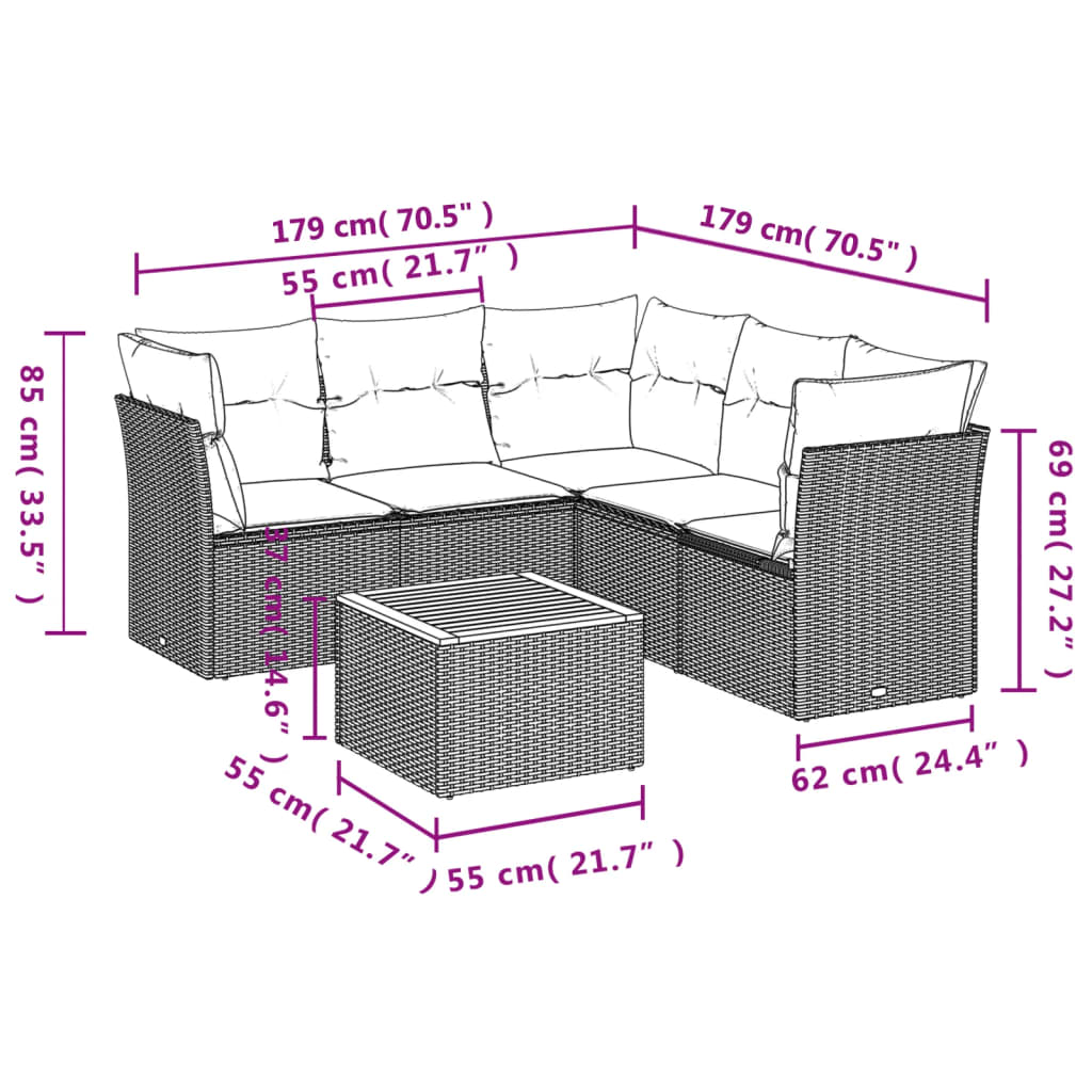 Set Divano da Giardino 6 pz con Cuscini Grigio in Polyrattan - homemem39