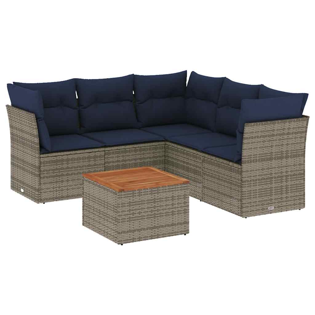 Set Divani da Giardino 6 pz con Cuscini Grigio in Polyrattan - homemem39