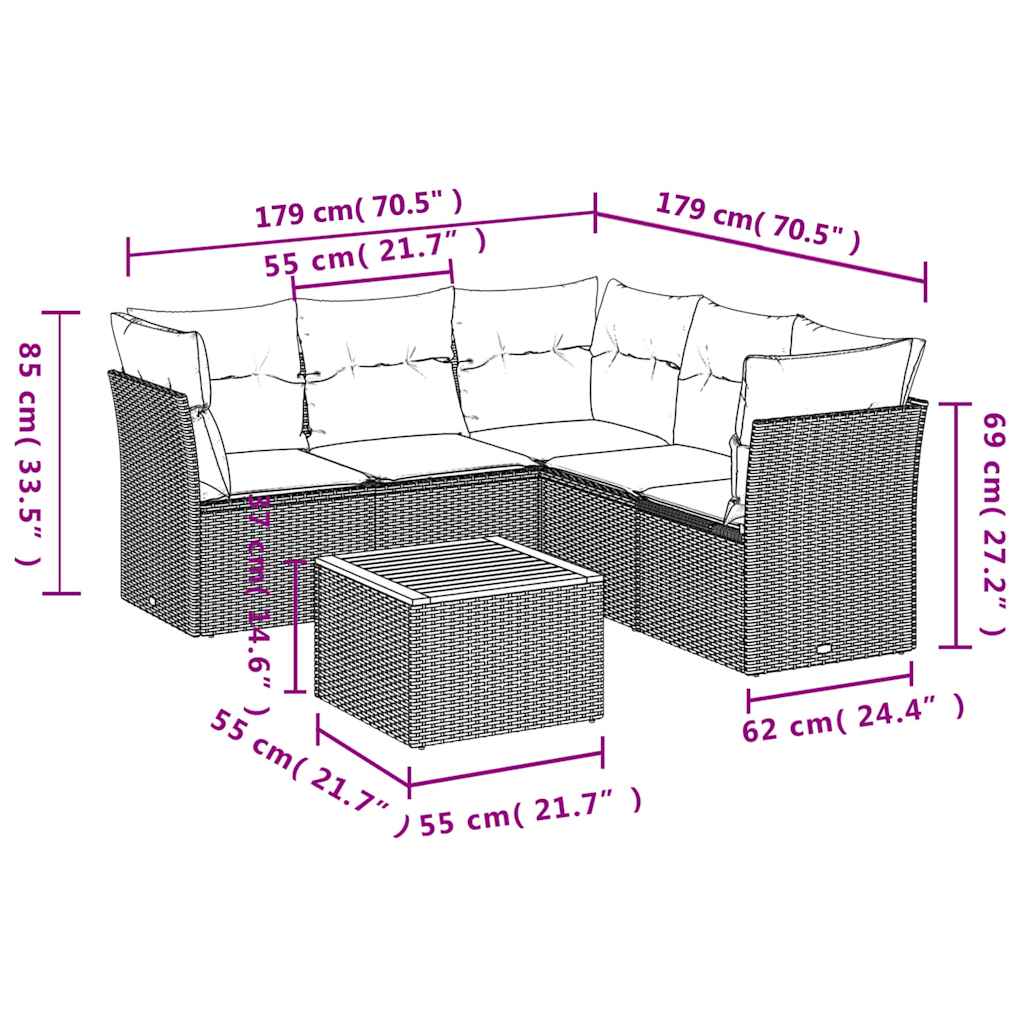 Set Divani da Giardino 6 pz con Cuscini Grigio in Polyrattan - homemem39