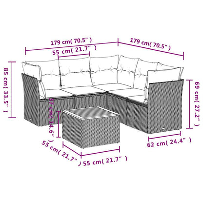 Set Divani da Giardino 6 pz con Cuscini Grigio in Polyrattan - homemem39