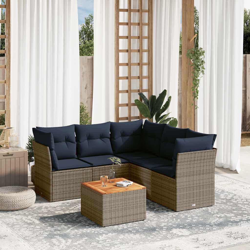 Set Divani da Giardino 6 pz con Cuscini Grigio in Polyrattan - homemem39