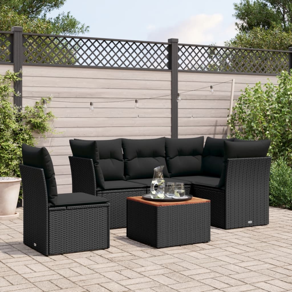 Set Divano da Giardino 6 pz con Cuscini Nero in Polyrattan - homemem39
