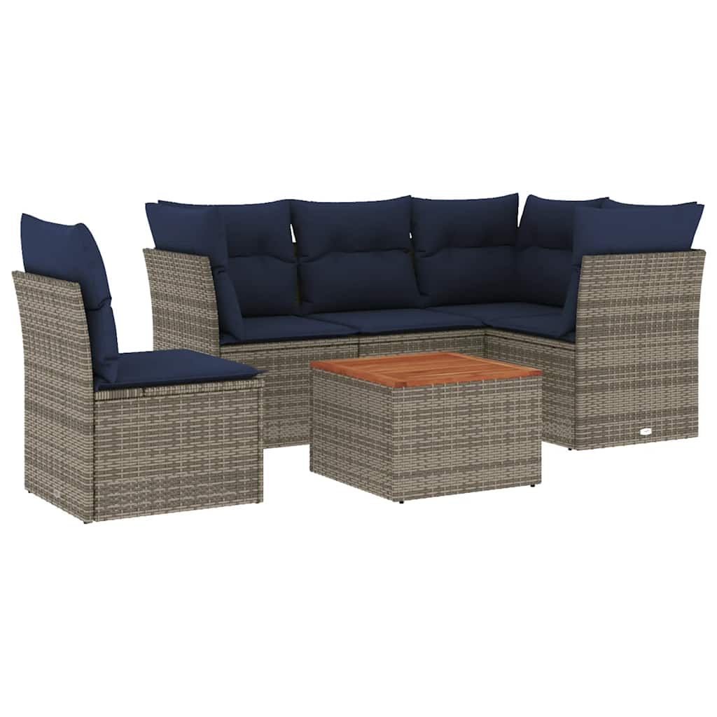 Set Divani da Giardino 6 pz con Cuscini Grigio in Polyrattan - homemem39