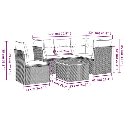 Set Divani da Giardino 6 pz con Cuscini Grigio in Polyrattan - homemem39