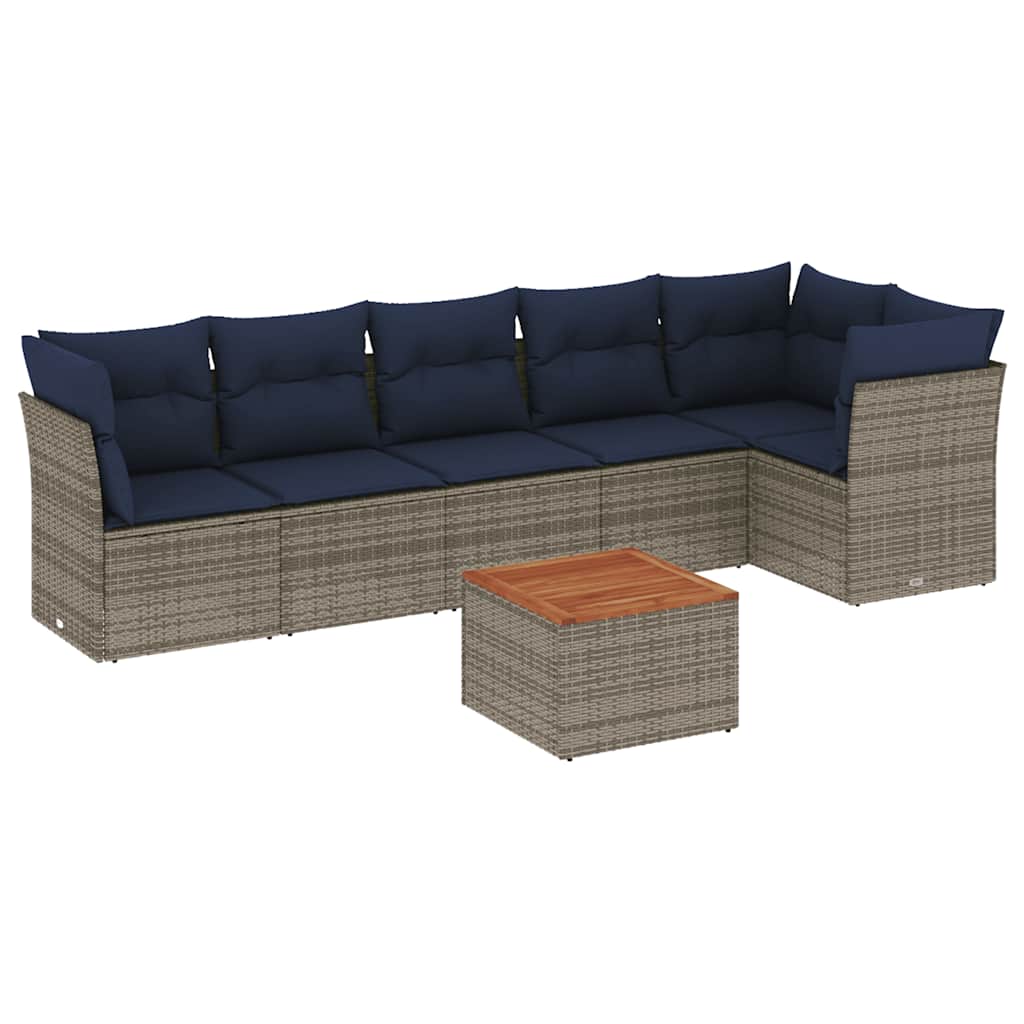 Set Divani da Giardino 7 pz con Cuscini Grigio in Polyrattan - homemem39