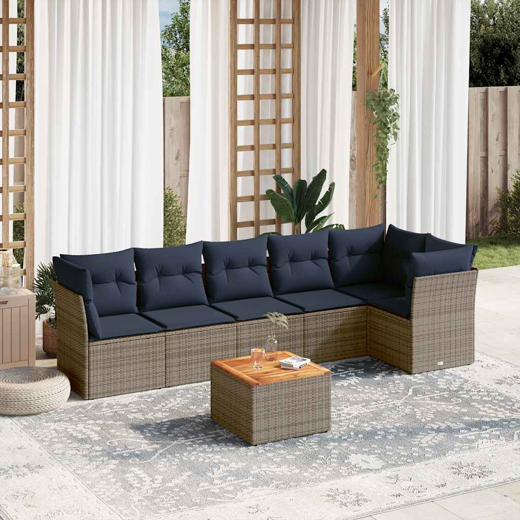 Set Divani da Giardino 7 pz con Cuscini Grigio in Polyrattan - homemem39