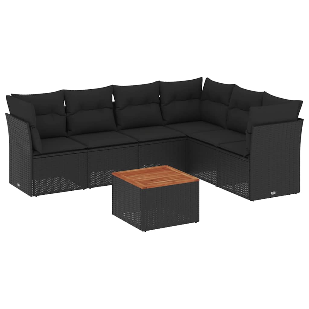 Set Divani da Giardino con Cuscini 7pz Nero Polyrattan | homemem39