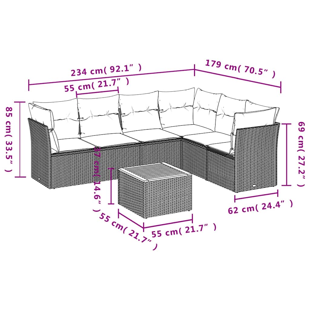 Set Divani da Giardino 7 pz con Cuscini Grigio in Polyrattan - homemem39