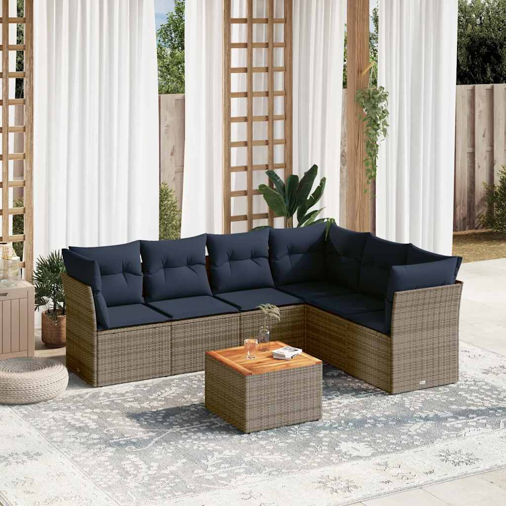 Set Divani da Giardino 7 pz con Cuscini Grigio in Polyrattan - homemem39
