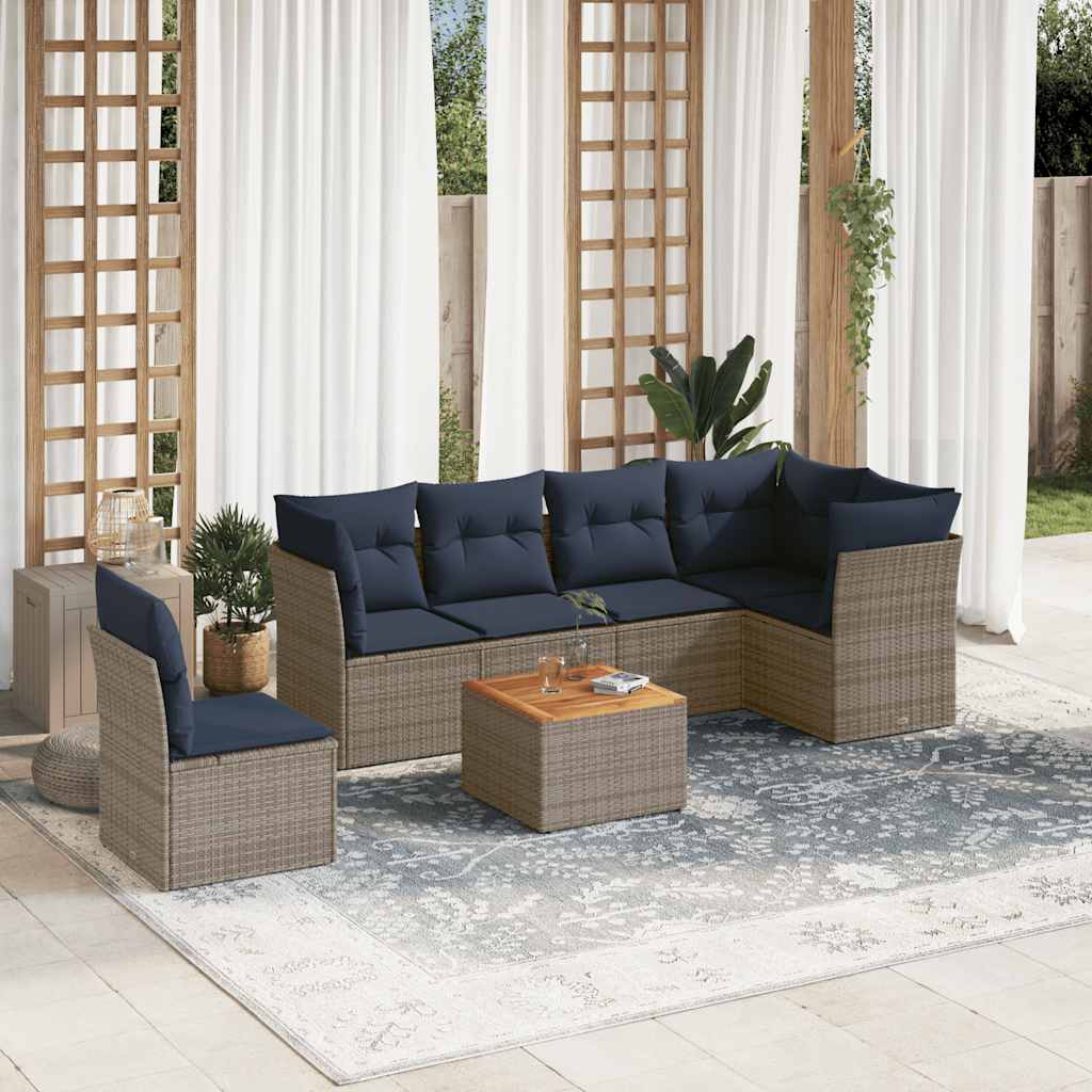 Set Divani da Giardino 7 pz con Cuscini Grigio in Polyrattan - homemem39