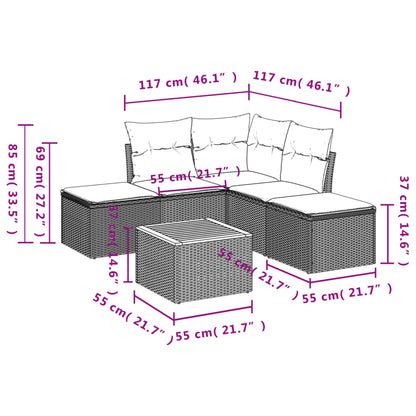 6-piece Garden Sofa Set with Black Polyrattan Cushions