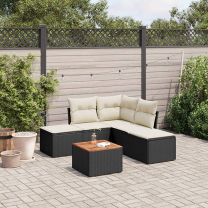 6-piece Garden Sofa Set with Black Polyrattan Cushions