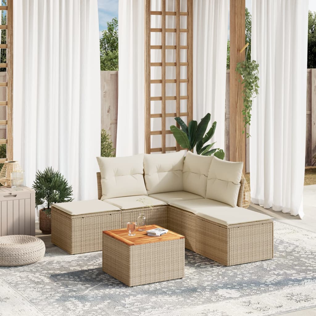 Set Divano da Giardino 6 pz con Cuscini Beige in Polyrattan - homemem39