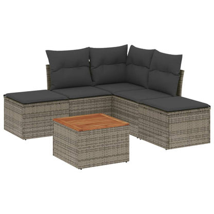 Set Divano da Giardino 6 pz con Cuscini Grigio in Polyrattan - homemem39