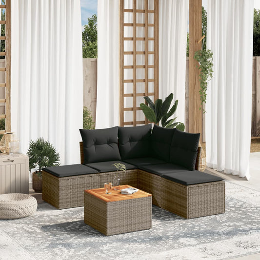 Set Divano da Giardino 6 pz con Cuscini Grigio in Polyrattan - homemem39