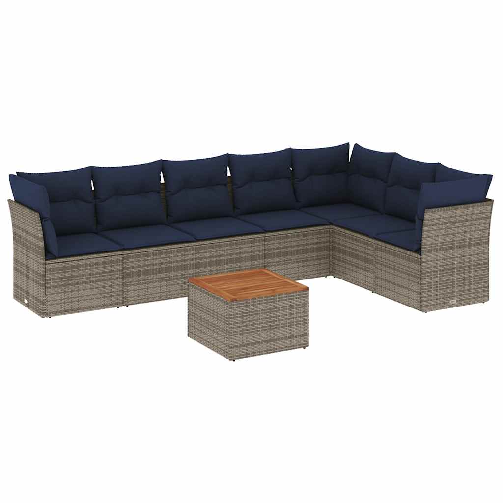 Set Divani da Giardino 8 pz con Cuscini Grigio in Polyrattan - homemem39