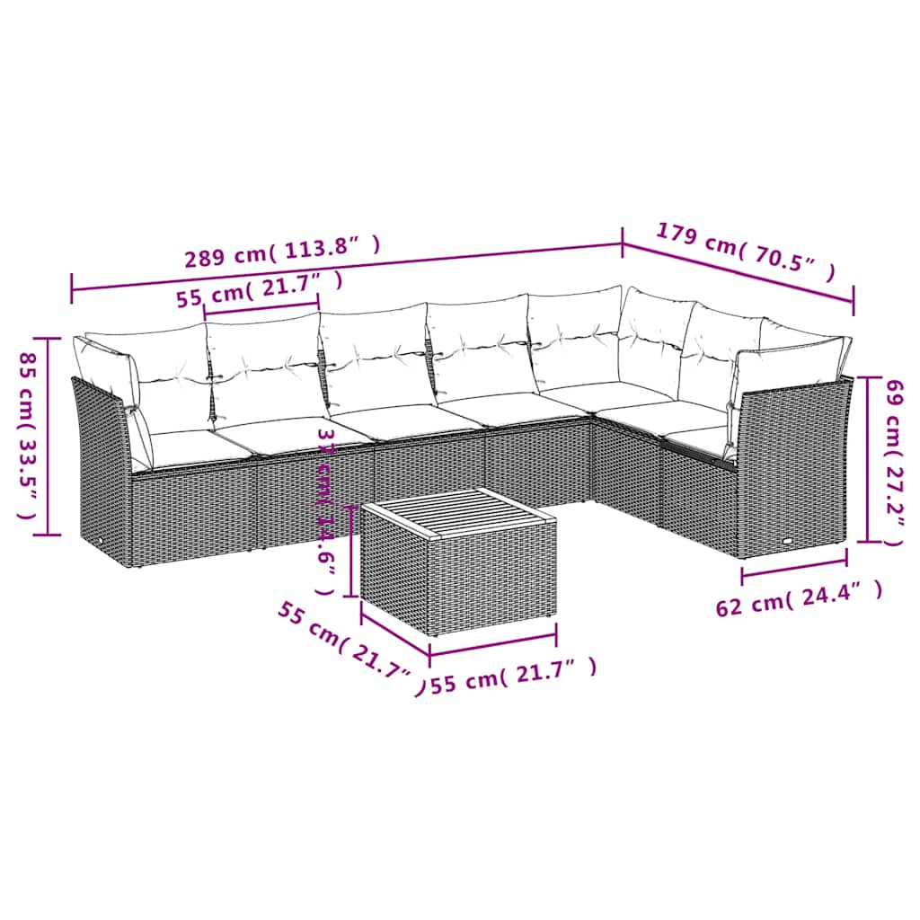 Set Divani da Giardino 8 pz con Cuscini Grigio in Polyrattan - homemem39