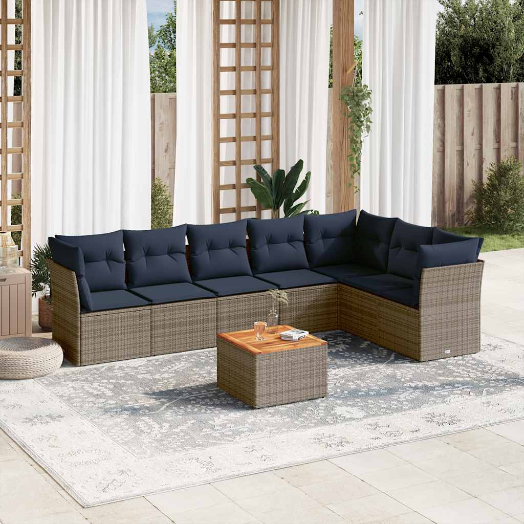 Set Divani da Giardino 8 pz con Cuscini Grigio in Polyrattan | homemem39