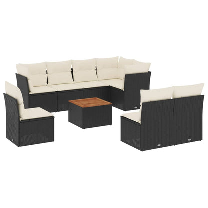 Set Divani da Giardino 9 pz con Cuscini Nero in Polyrattan