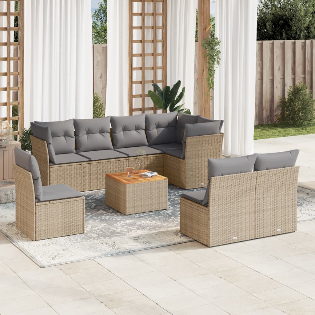 Set Divano da Giardino 9 pz con Cuscini Beige Misto Polyrattan - homemem39