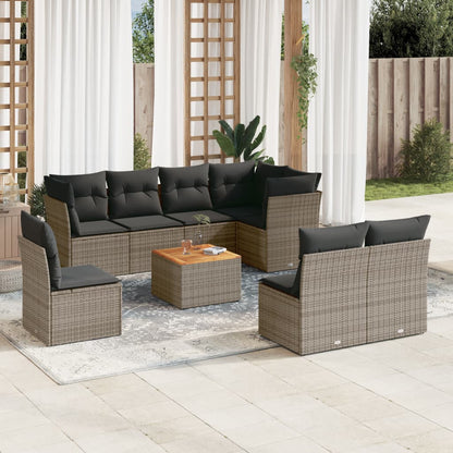 Set Divano da Giardino 9 pz con Cuscini Grigio in Polyrattan - homemem39