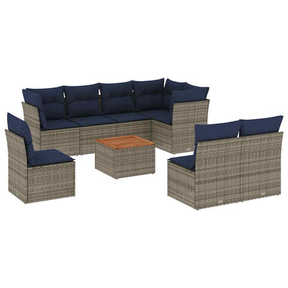 Set Divani da Giardino 9 pz con Cuscini Grigio in Polyrattan - homemem39