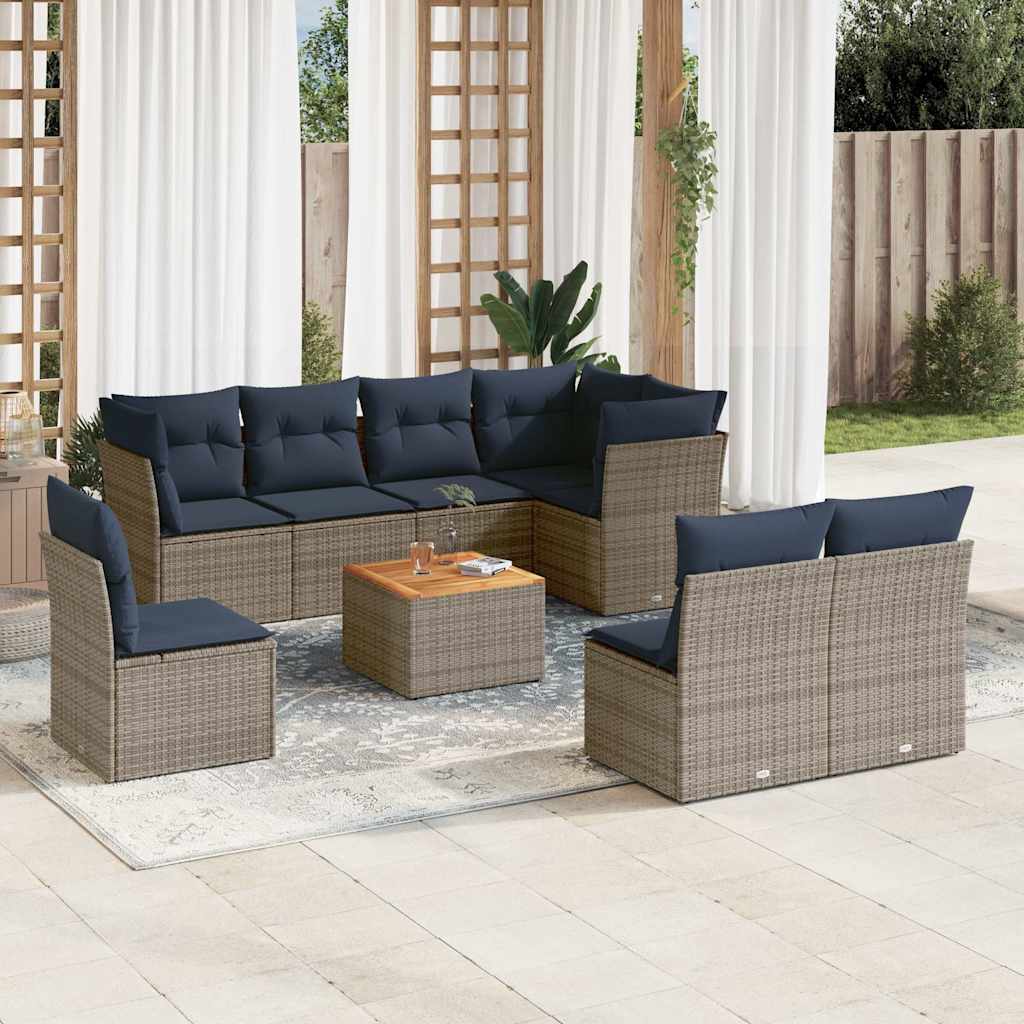 Set Divani da Giardino 9 pz con Cuscini Grigio in Polyrattan - homemem39