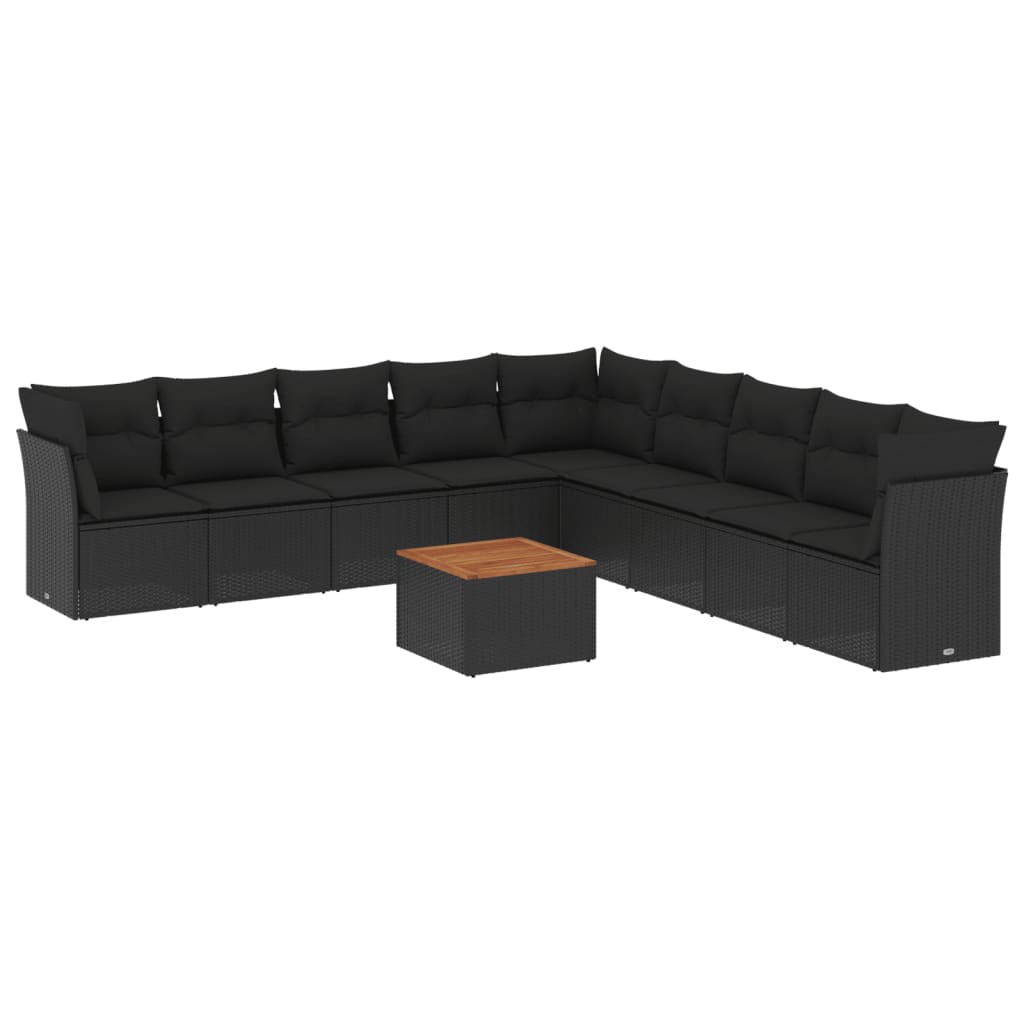 Set Divani da Giardino 10pz con Cuscini in Polyrattan Nero - homemem39
