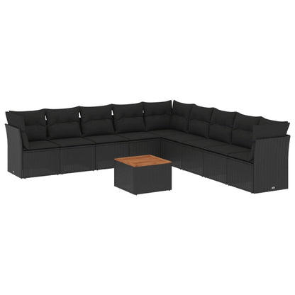 Set Divani da Giardino 10pz con Cuscini in Polyrattan Nero - homemem39