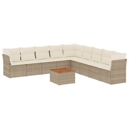 Set Divano da Giardino 10 pz con Cuscini Beige in Polyrattan - homemem39