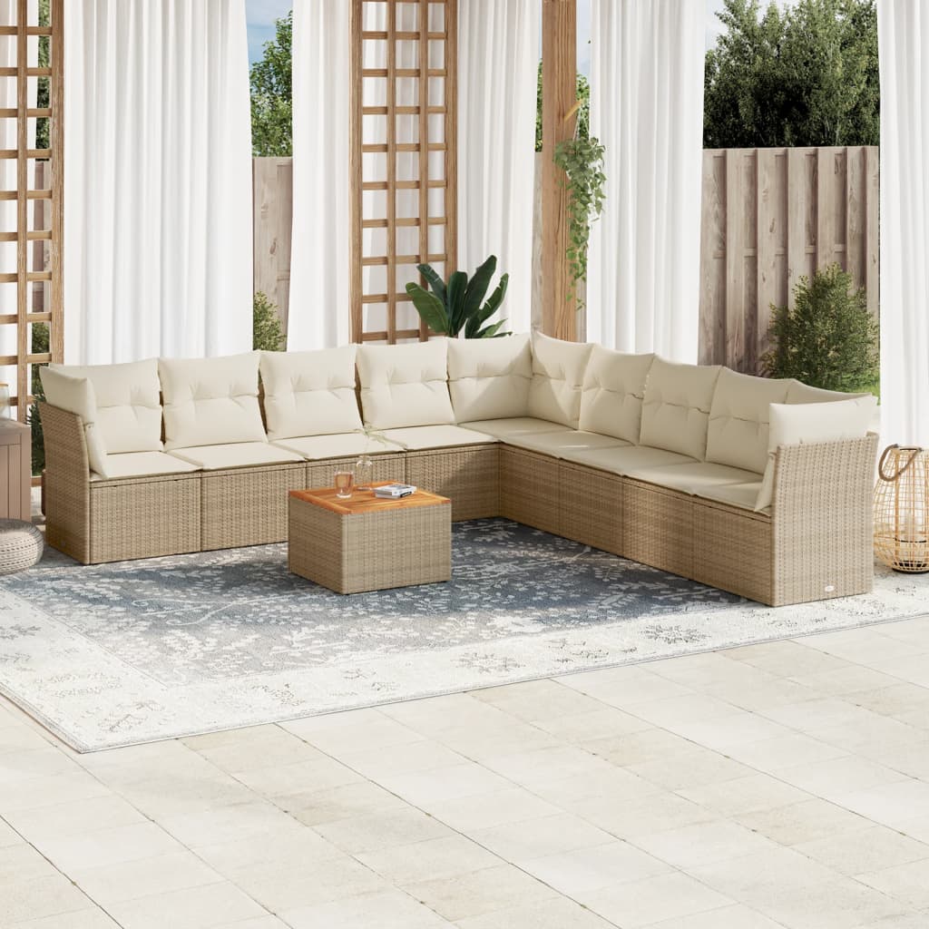 Set Divano da Giardino 10 pz con Cuscini Beige in Polyrattan - homemem39