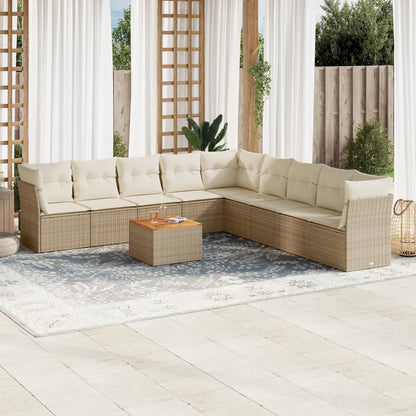 Set Divano da Giardino 10 pz con Cuscini Beige in Polyrattan - homemem39