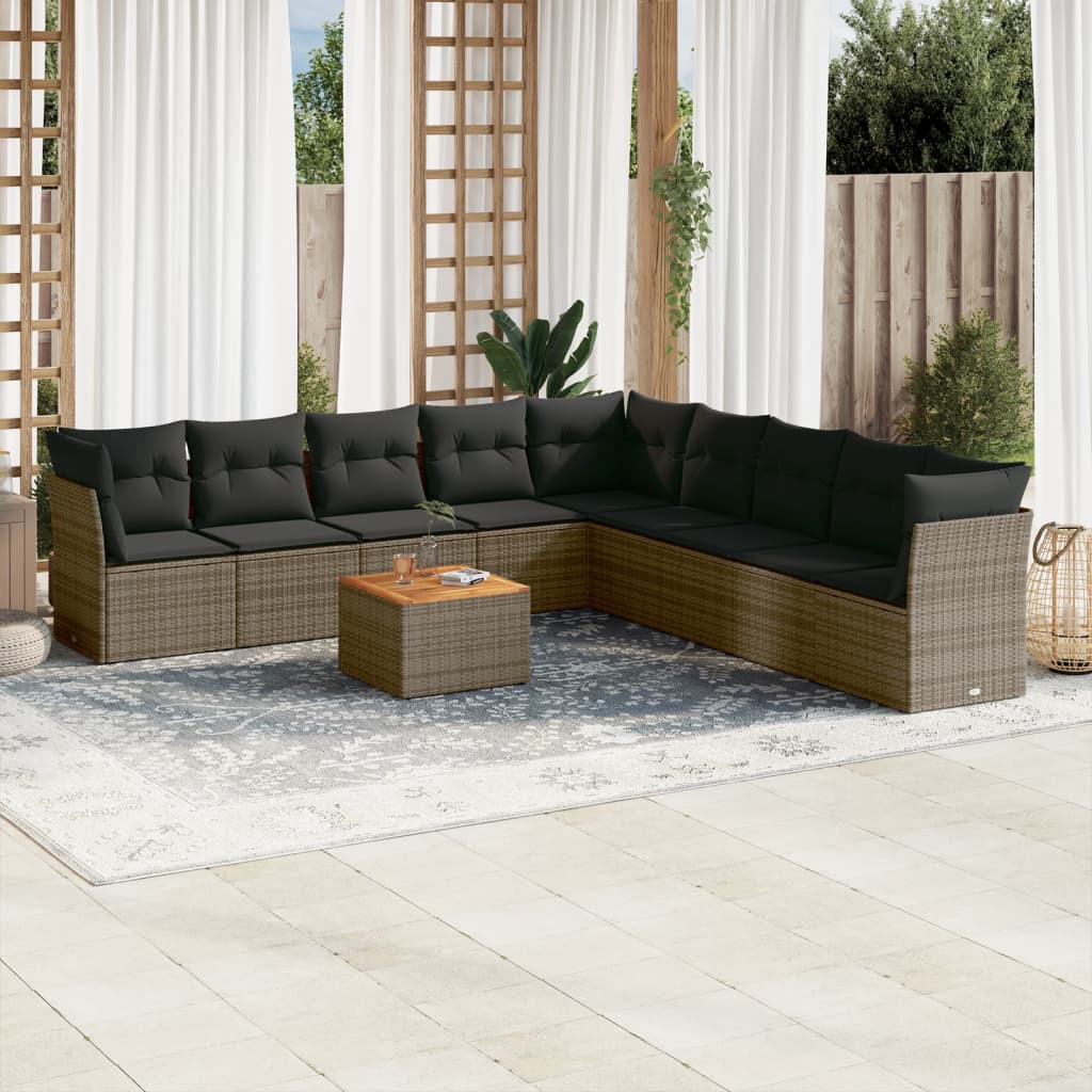 Set Divano da Giardino 10 pz con Cuscini Grigio in Polyrattan - homemem39