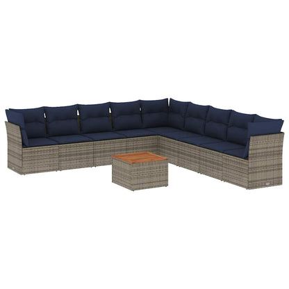 Set Divani da Giardino 10 pz con Cuscini Grigio in Polyrattan - homemem39