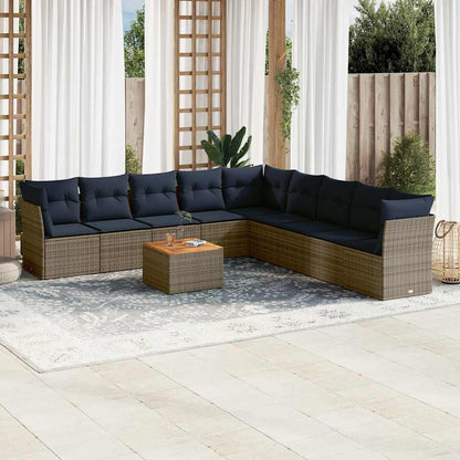 Set Divani da Giardino 10 pz con Cuscini Grigio in Polyrattan - homemem39