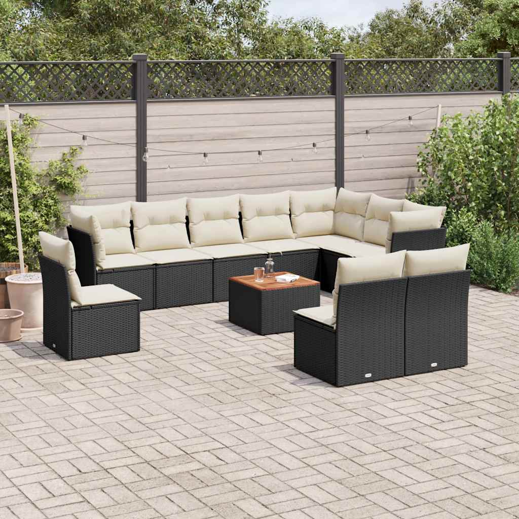 Set Divani da Giardino 11 pz con Cuscini in Polyrattan Nero - homemem39